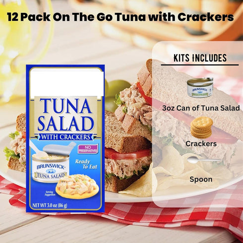 Generic Summer 3oz Pack 12 Tuna Salad with Crackers Kit Ready to Eat with Spoon Convenient Protein Shelf Stable