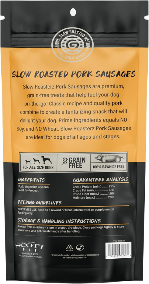 2 Count, 6 inch, Grillerz Slow Roasterz Pork Sausages, All Natural Dog Treat for All Breeds, Dog Chew for Healthy Teeth