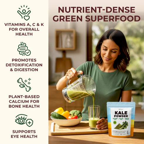 0.33 lb (5.29 oz) 24 Gya Tea Co Kale Powder Servings, Dried Whole Leaf Kale Powder, Greens Superfood for Smoothies