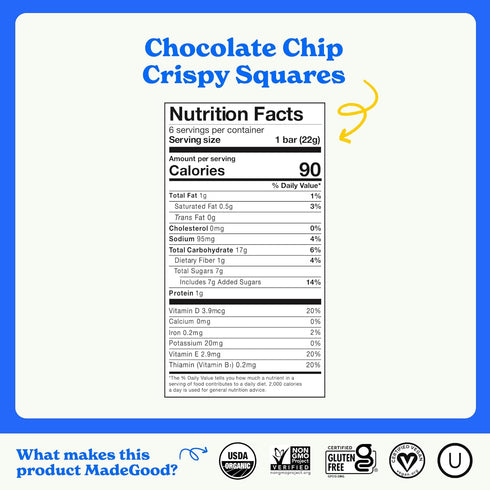(36 Count) MadeGood Crispy Squares, Chocolate Chip Gluten Free Snacks