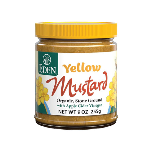 9 oz Eden Organic Yellow Mustard, Glass Jar, Stone Ground, with Apple Cider Vinegar