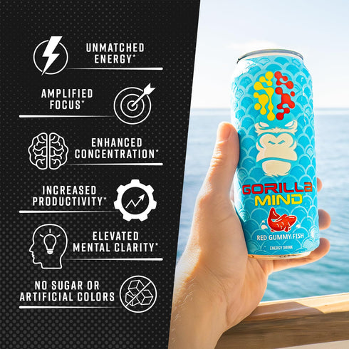 200mg 0 16oz, 12-Pack Gorilla Mind Energy Drink | Unmatched Energy Amplified Focus | N-Acetyl-L-Tyrosine, Alpha-GPC
