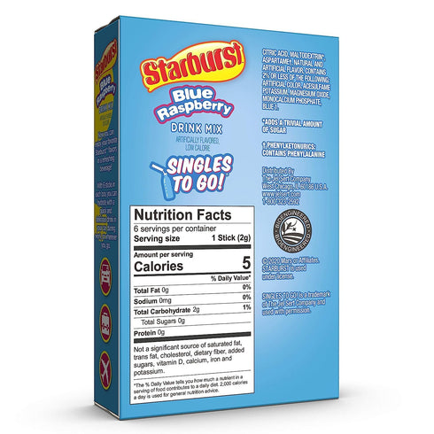 0.59 OZ, 6 (Pack 4) Starburst Blue Raspberry Singles To Go Drink Mix, CT