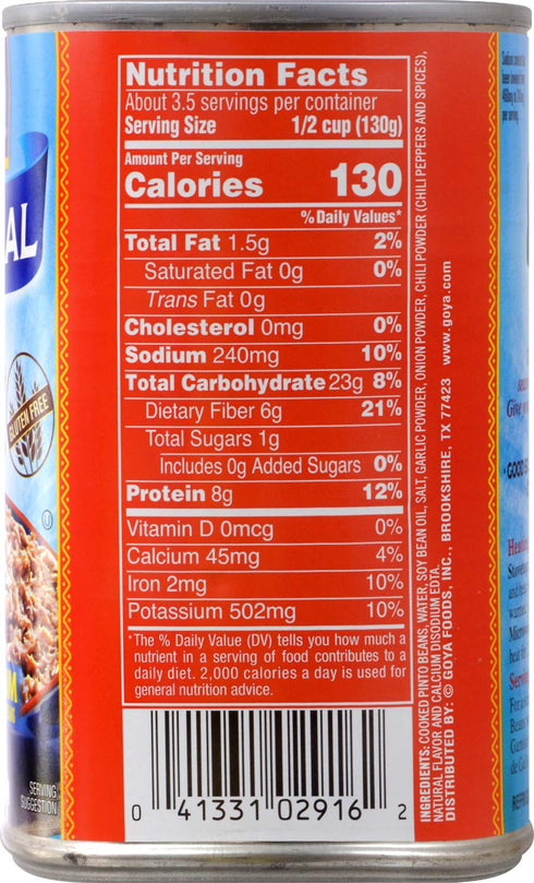 16 (Pack 12) Goya Foods Refried Pinto Beans, Reduced Sodium, Ounce