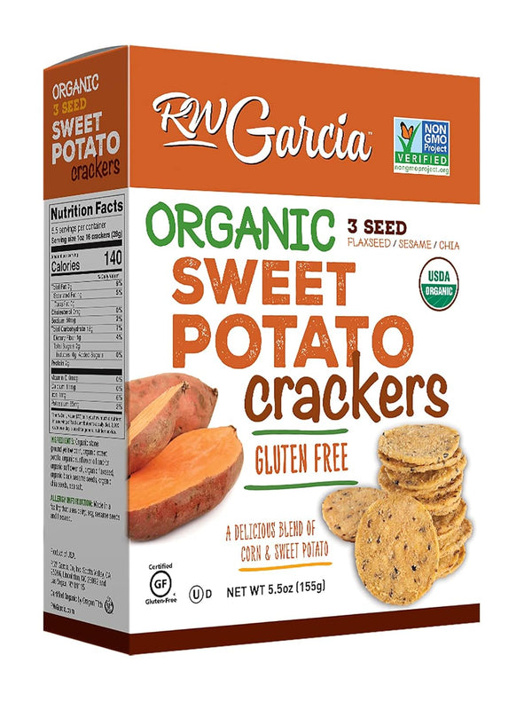 RW Garcia Organic Sweet Potato Crackers, Gluten Free, 5.5oz Boxes, 6 Pack