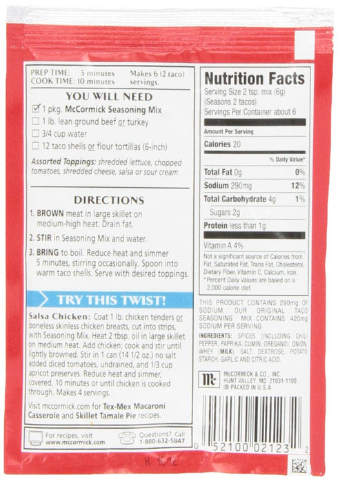 McCormick Taco Less Sodium, 1.25-Ounce (Pack of 12)