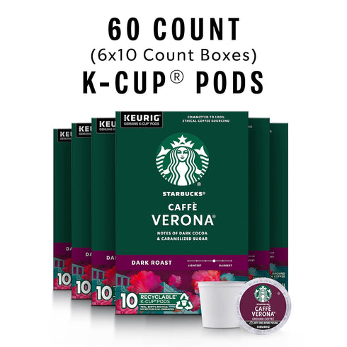 60 Starbucks K-Cup Coffee Pods, Dark Roast Hot or Iced Coffee, Caff Verona, Keurig Pods