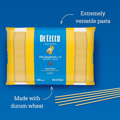 De Cecco 1 5 Lb, Thin Spaghetti No. Pasta, Authentic, Slow Dried, Made with Durum Wheat, Versatile Pasta for Sauces