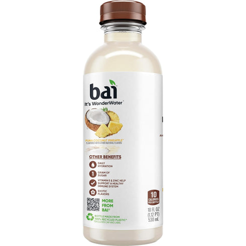 18 6 Pack Bai Antioxidant Infused Water Beverage, Puna Coconut Pineapple, with Vitamin C and No Artificial Sweeteners
