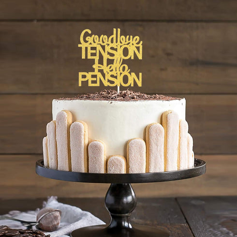 PHOHUI HAVE A NICE TIME Goodbye Tension Hello Pension Cake Topper - Double Sided Gold Glitter Happy Retirement Party