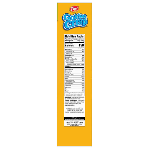 Golden Crisp 24 OZ Breakfast Cereal, Sweetened Puffed Wheat Cereal, Box