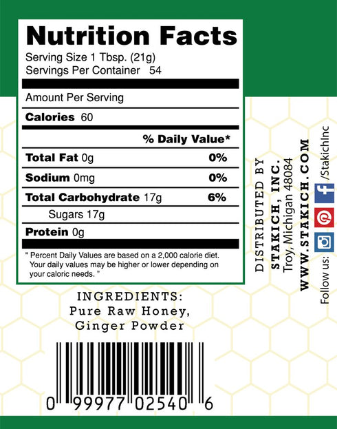 (40 Stakich Ginger Enriched Raw Honey - Pure, Unprocessed Ounce)