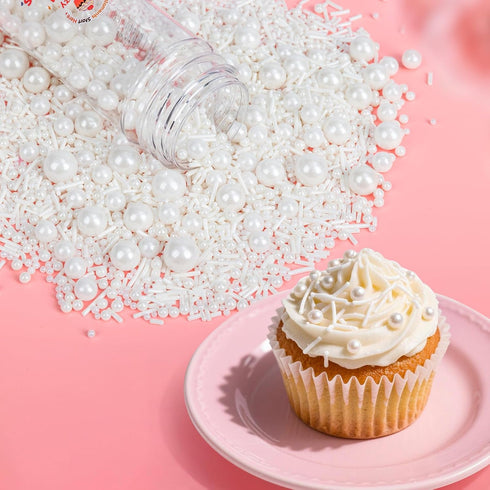 Jimmies 130g/4.58oz,Baking Edible White Sprinkles for Cake Decorating,Edible Pearl Sugar Mix Size Candy