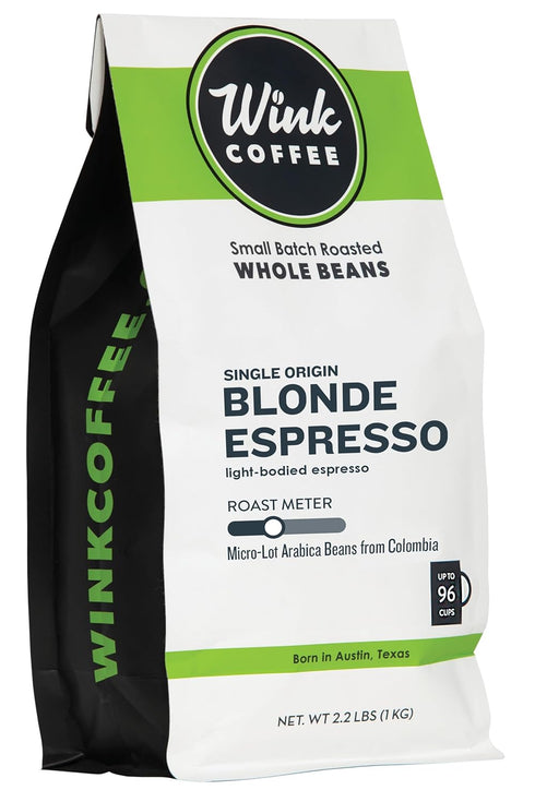 Wink Coffee Blonde Espresso, Light Roast Whole Bean Coffee, Single Origin Colombian