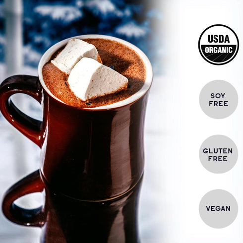 8oz 9 Raaka Double Dark Hot Chocolate Mix - Vegan, Organic, Gluten and Dairy Free - Lightly Sweetened Gourmet Hot Cocoa