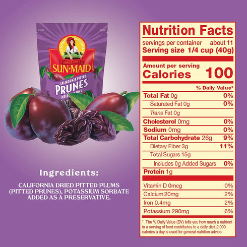 100% 7 oz (Pack 1) Sun-Maid Pitted Prunes, Non-GMO, Fruit, No Sugar added