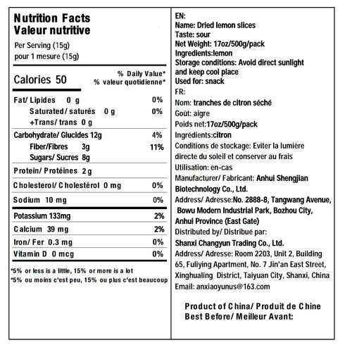 (1.1lbs) 500g (17.6) Dried Lemon Slices, Lemon Tea, Sour and Refreshing Citrus, Sugar Free, Vegan & Kosher