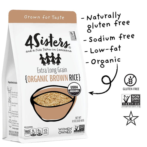 4Sisters 2lb - Organic Long Grain Brown Rice - Grown in USA - Sustainably Grown - Women Owned - Farm to Table