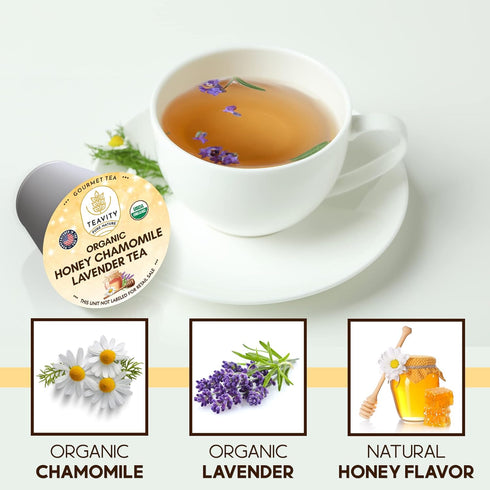(36 Organic Chamomile and Lavender Tea Pods for Keurig - Decaf Herbal Tea for Keurig K Cups - Honey Chamomile Lavender