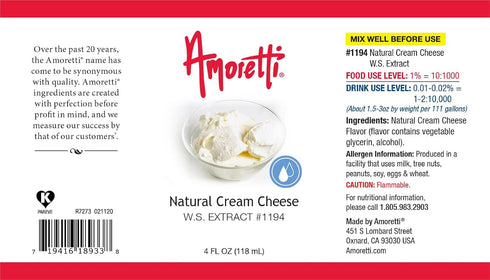 2 oz Amoretti - Natural Cream Cheese Extract Water Soluble - Highly Concentrated & Perfect For Pastry, Savory, Brewing