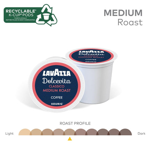88-Count (4 Packs 22) Lavazza Dolcevita Classico, Single-Serve Keurig K-Cup Pods, Medium Roast Coffee, Box