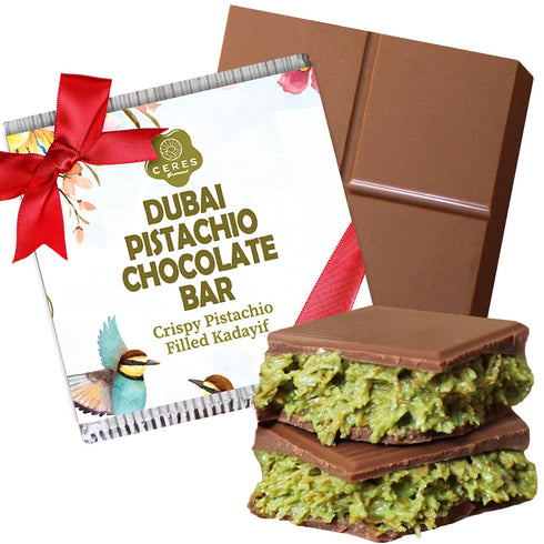 Ceres Gourmet Handmade Dubai Chocolate Pistachio Bar 3.5 Oz Square Authentic Handmade,