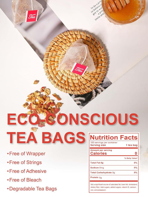 100 Count, TeeLux Hawthorn Berry Tea Bags Natural Premium Hawthorn Berries Herbal Tea, Tangy Flavor and Aroma, Caffeine