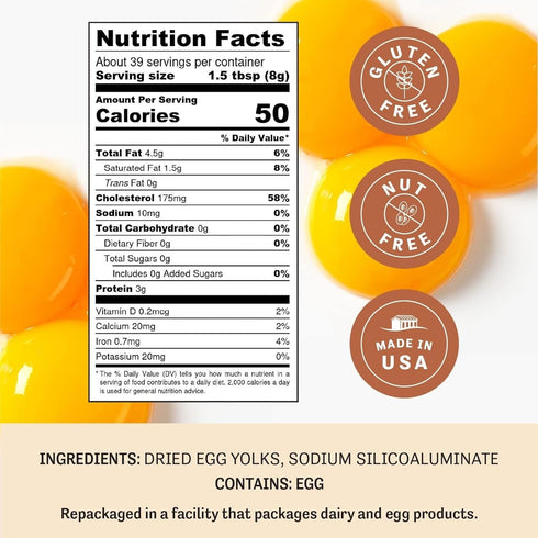 11 Oz Judee's Gluten Free Dried Egg Yolk Powder - Egg Substitute for Baking & Cooking - Protein Powder for Smoothies