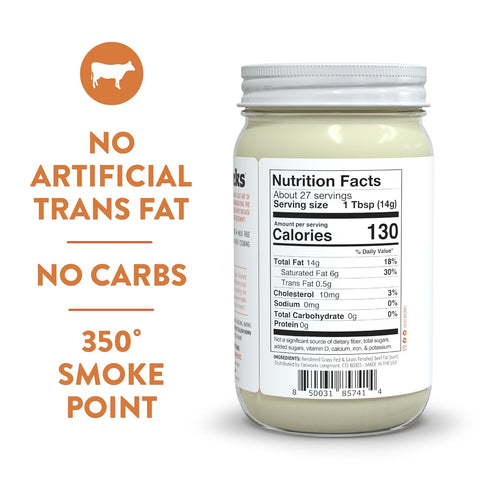 Fatworks 100% WHOLE30 14 oz. 2pk Premium Grass Fed, Pasture Raised Beef Tallow, Artisanally Rendered, Approved, KETO
