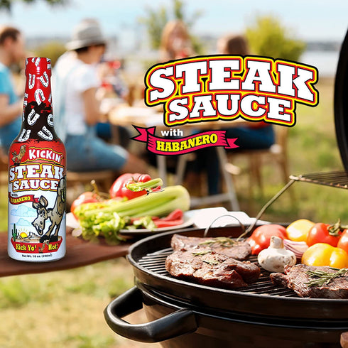 Kickin' Spicy Steak Sauce with Habanero, 10 oz - Premium Gourmet for Hot Sauce Fans