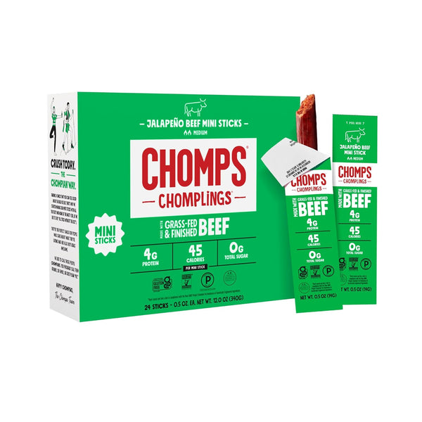 Chomps Snack Size Grass-Fed and Finished Jalapeo Beef Jerky Snack Sticks 0.5oz