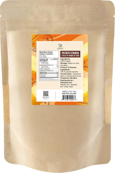 16 oz(1lb) 454g Soeos Potato Starch, Gluten-Free Thickener for Baking, Frying & Sauces, Crisp Texture Corn Starch
