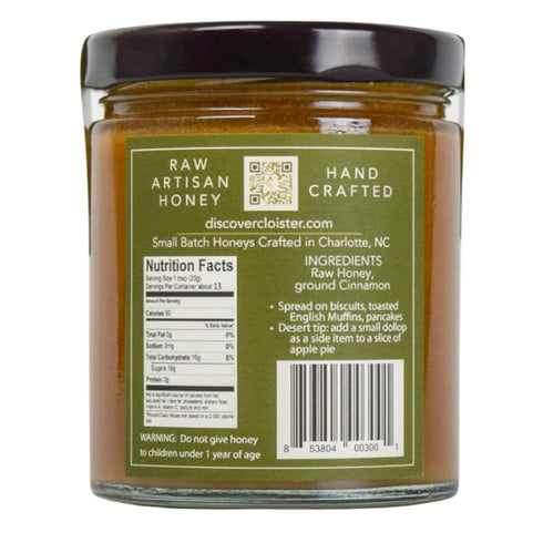 (9 oz) 100% Cloister Honey Whipped Honey - Cinnamon | Hand Crafted | Raw Artisan Honey | Pure, Raw & Unfiltered | All