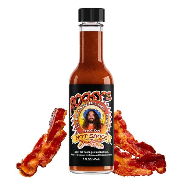 Rocky's Bacon Hot Sauce Gourmet Red Chili Sauce with Perfectly Balanced Heat