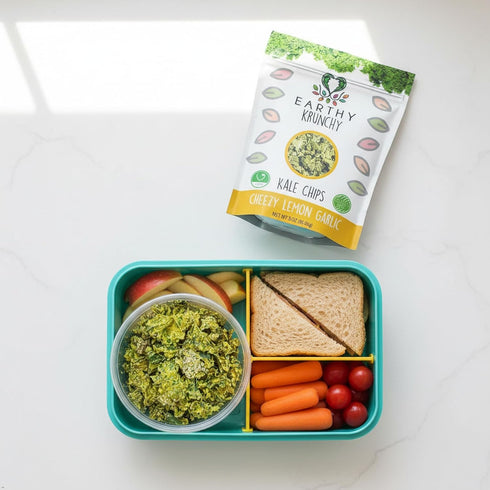 Earthy Krunchy Snacks Kale Chips - Cheezy Lemon Garlic Flavor - High Protein Snack - Crunchy Kale with No Sugar