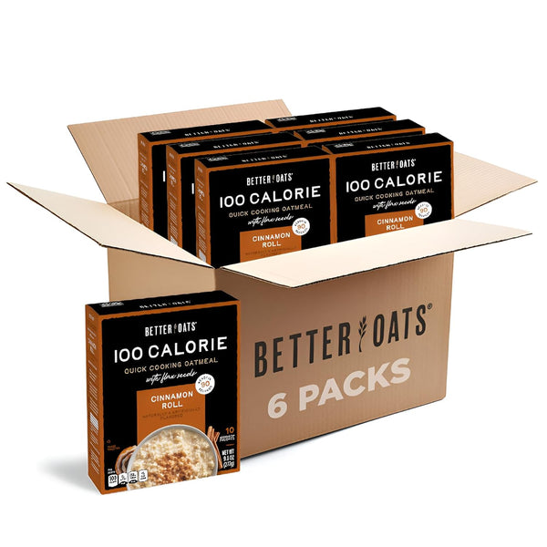 Better Oats 100 Calorie Cinnamon Roll Oatmeal Packets, Flax Seed and Whole Grain Breakfast,