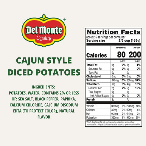 14.5 oz. Pack 12 Del Monte Cajun Style Diced Potatoes, Cans