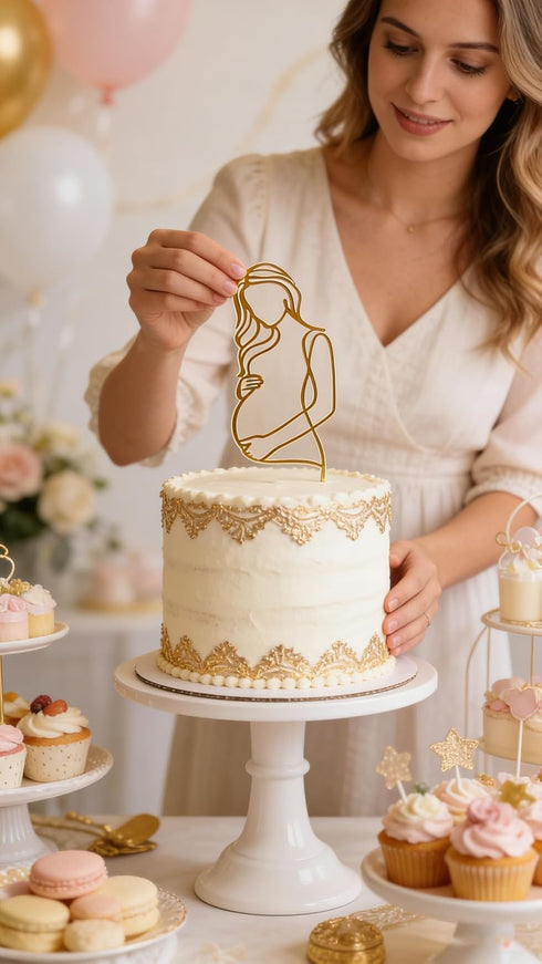 Wkeldr Pregnant Women Cake Topper Pregnancy Announcement Cake Toppers Pregnancy Reveal Lady Cake Decor Acrylic Gold
