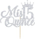 Mis Quince 15 Cake Topper, Cheers to 15 Years, 15th Birthday Cake Decor, Happy 15th Birthday Decorations Silver Glitter