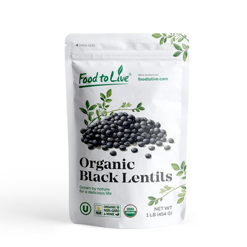 Food to Live Organic Black Lentils, 1 Pound Non-GMO, Whole Dry Pulses,