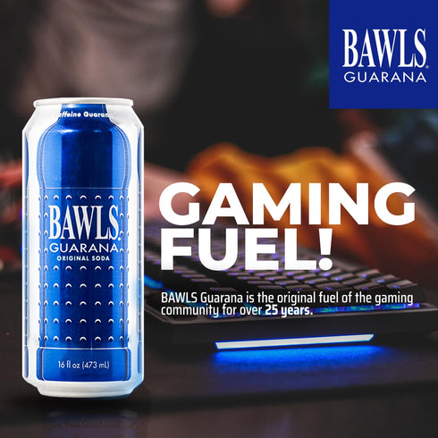 Bawls 16oz 12 Pack Guarana Original, Guarana Fueled Soda for Energy, High Energy Caffeinated Drink - Cans