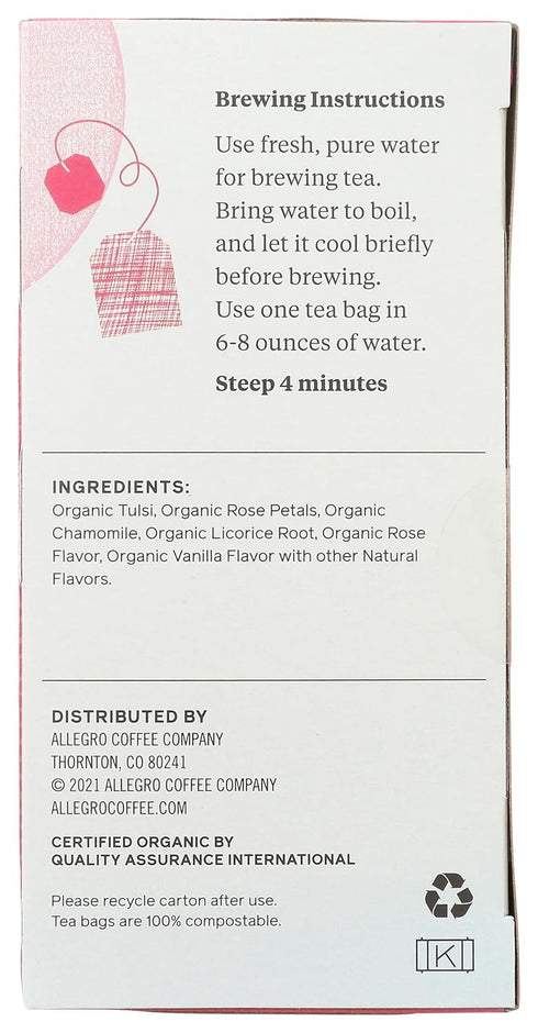 Organic Rose Tulsi Tea Bags, 20 ct - Allegro Tea