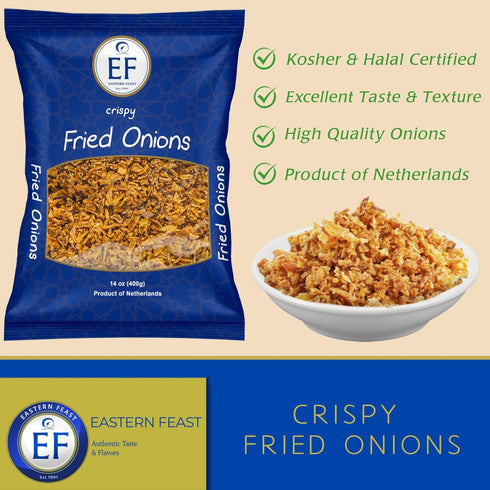 400g (14 oz), EF - Crispy Fried Onions, Kosher, Halal, Product of Netherlands