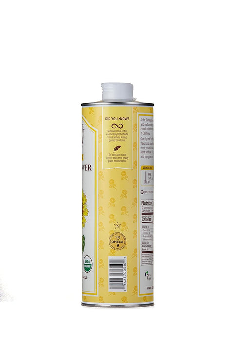 La Tourangelle, Organic High Oleic Sunflower Oil, Neutral Oil For Medium to High Heat Cooking and Skin Care, Non GMO, Pesticide and Chemical Free, 33.8 Fl Oz