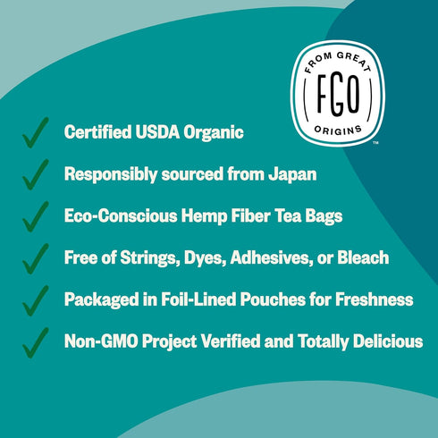 FGO Organic Sencha Green Tea, 100 Count Eco-Conscious Tea Bags, Resealable Bag, Sourced From Japan