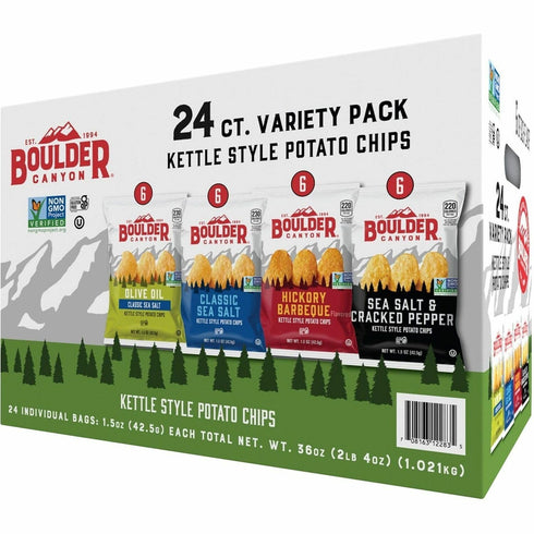 Boulder Canyon Kettle Style Potato Chips Variety Pack, 24 Count, Assorted 1.5oz.