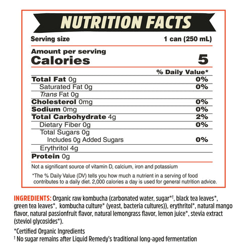 8.5 Oz 24-Pack Liquid Remedy Kombucha Sugar Free Organic Drink, Low Calorie, Probiotic Like Tea for Gut Health - Mango
