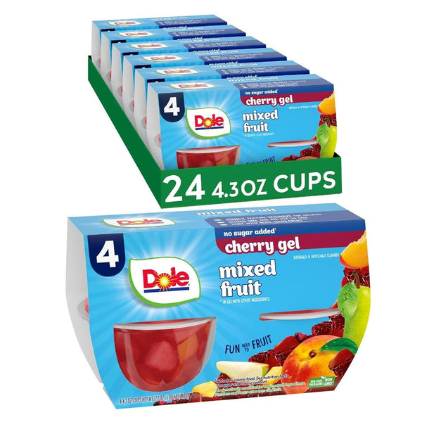 Dole Fruit Bowls Mixed Fruit in Cherry Flavored Gel Snacks, 4.3oz 24