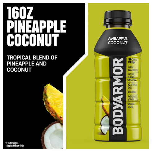 Potassium-Packed 16 Oz (Pack 12) BODYARMOR Sports Drink Sports Beverage, Pineapple Coconut, Coconut Water Hydration