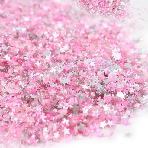 3.5oz Sanding Sugar Edible Silver Glitter Stars Mix, Edible Pink Sugar Sprinkles for Cake Decorating, Sparkling Edible